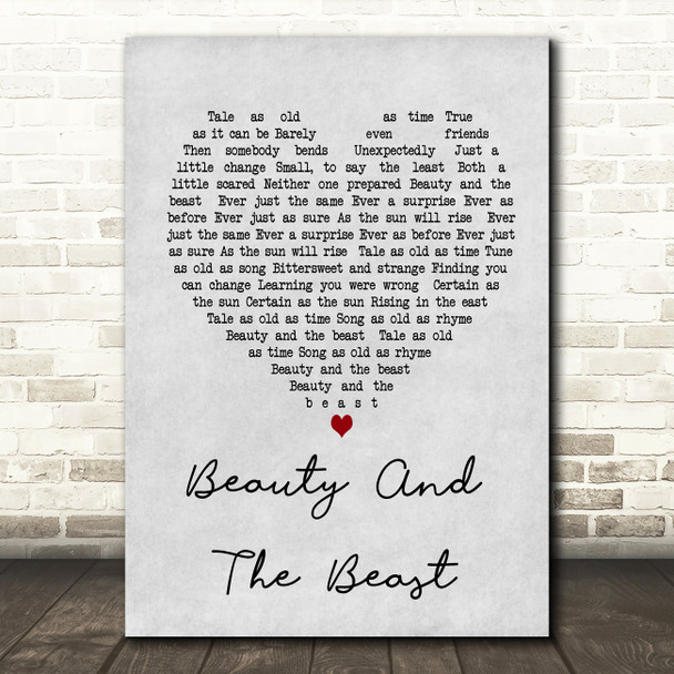 Celine Dione Beauty And The Beast Grey Heart Song Lyric Quote Print