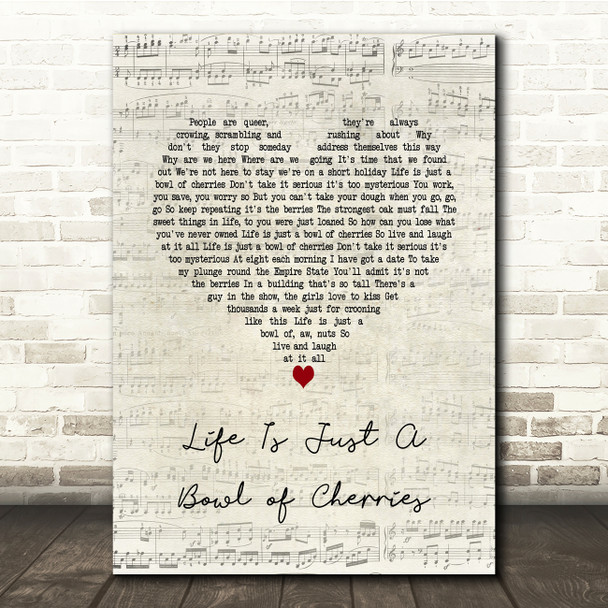 Doris Day Life Is Just A Bowl of Cherries Script Heart Song Lyric Print