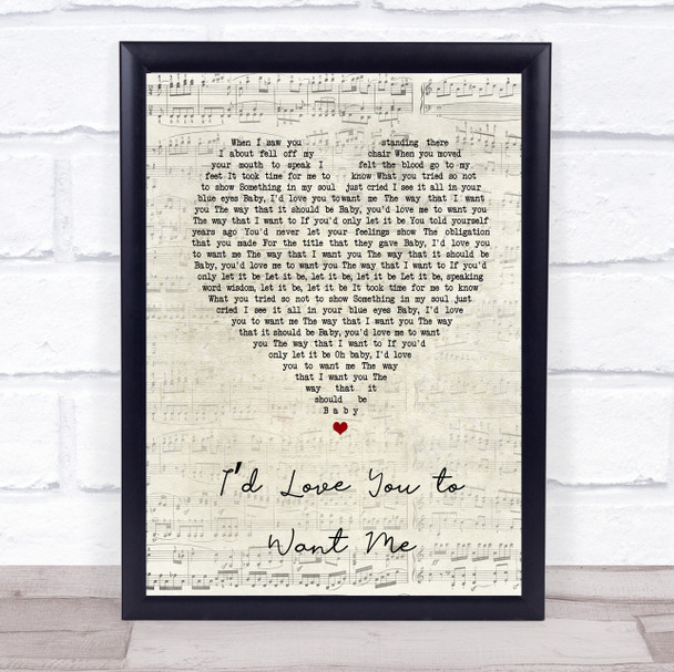 John Holt Id Love You to Want Me Script Heart Song Lyric Print