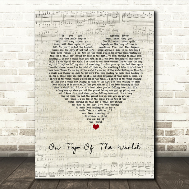 Imagine Dragons On Top Of The World Script Heart Song Lyric Print