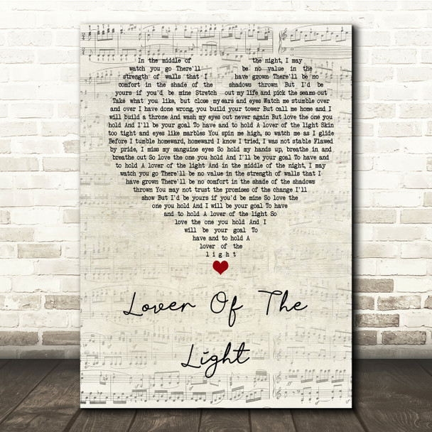 Mumford & Sons Lover Of The Light Script Heart Song Lyric Print