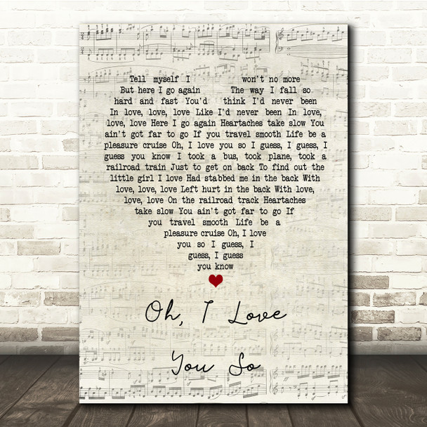 Preston Smith Oh, I Love You So Script Heart Song Lyric Print