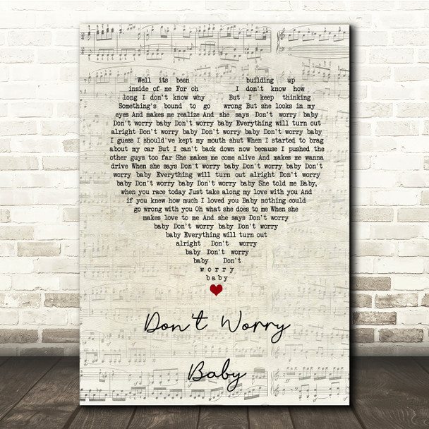 Beach Boys Don't Worry Baby Script Heart Song Lyric Print