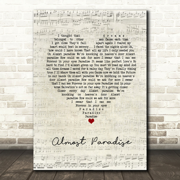 Mike Reno & Ann Wilson Almost Paradise Script Heart Song Lyric Print