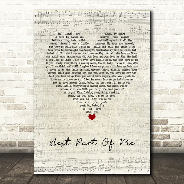 Ed Sheeran feat. YEBBA Best Part Of Me Script Heart Song Lyric Print