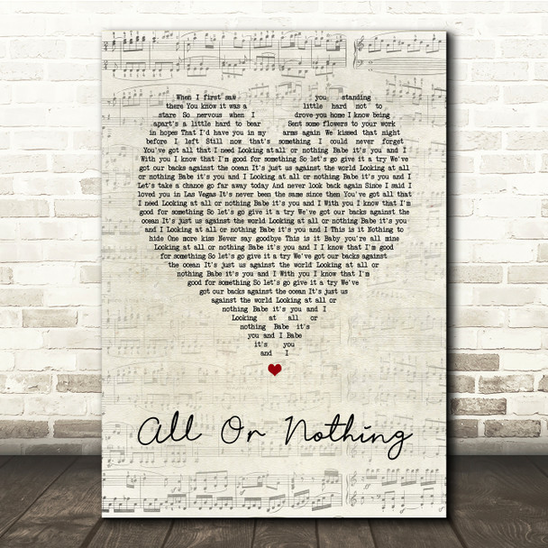 Theory Of A Deadman All Or Nothing Script Heart Song Lyric Print