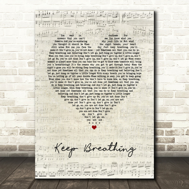 Kerrie Roberts Keep Breathing Script Heart Song Lyric Print