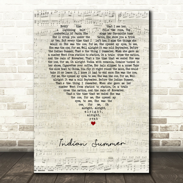 Stereophonics Indian Summer Script Heart Song Lyric Quote Print