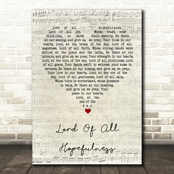 Lord of all hopefulness Jan Struther Script Heart Song Lyric Print