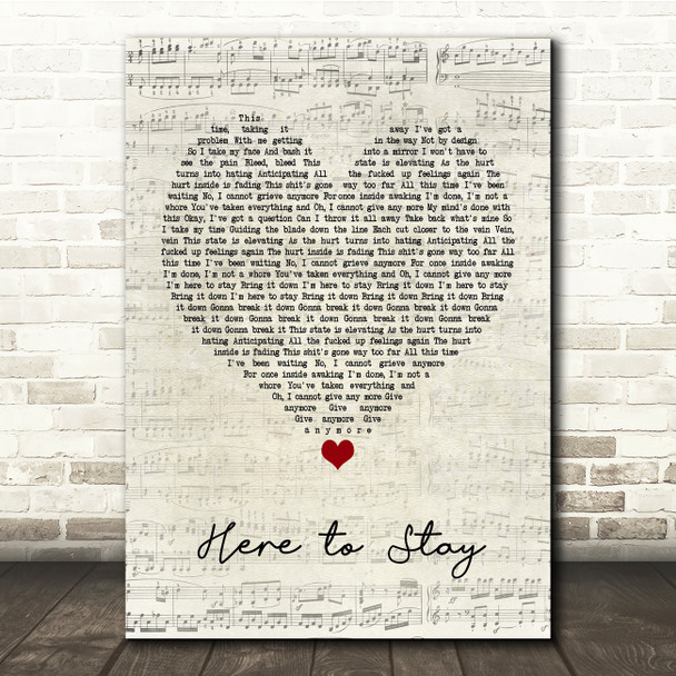 Korn Here to Stay Script Heart Song Lyric Print