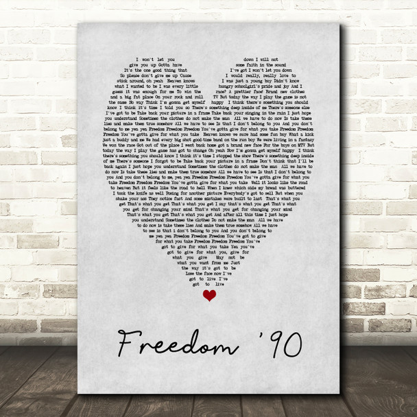 George Michael Freedom '90 Grey Heart Song Lyric Quote Print