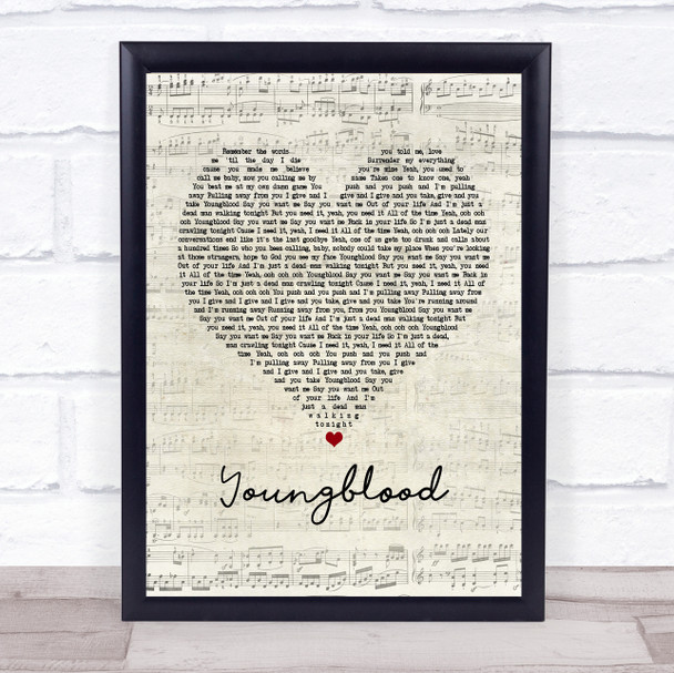 5 Seconds Of Summer Youngblood Script Heart Song Lyric Print