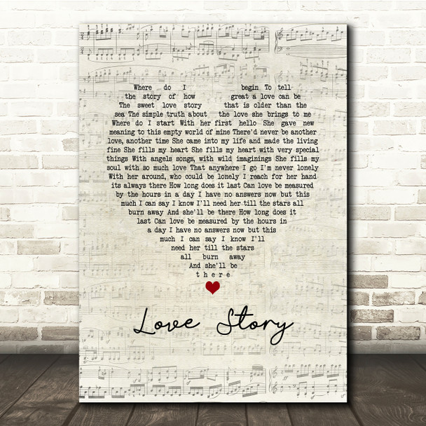 Johnny Mathis Love Story Script Heart Song Lyric Print