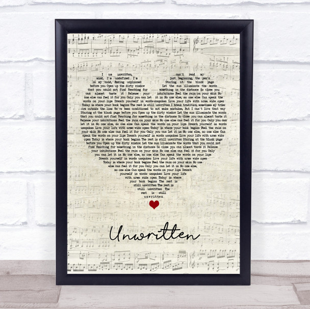 Natasha Bedingfield Unwritten Script Heart Song Lyric Print