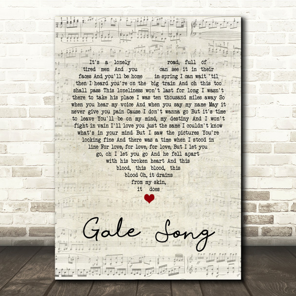 The Lumineers Gale Song Script Heart Song Lyric Print