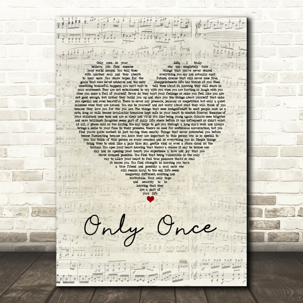 Bob Marley Only Once Script Heart Song Lyric Print