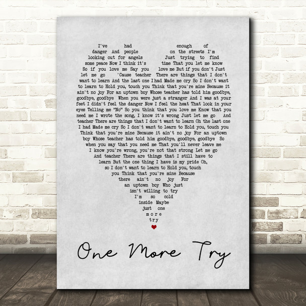 George Michael One More Try Grey Heart Song Lyric Quote Print