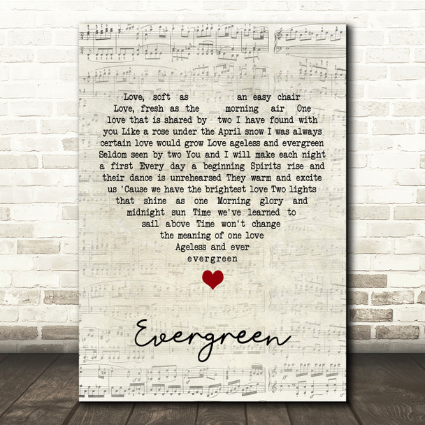 Barbra Streisand Evergreen Script Heart Song Lyric Print