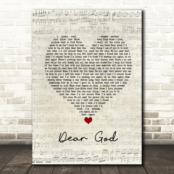Avenged Sevenfold Dear God Script Heart Song Lyric Print