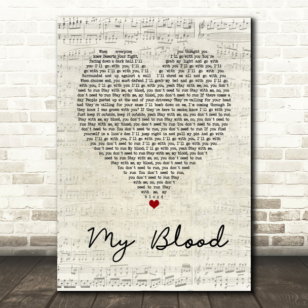 Twenty One Pilots My Blood Script Heart Song Lyric Print