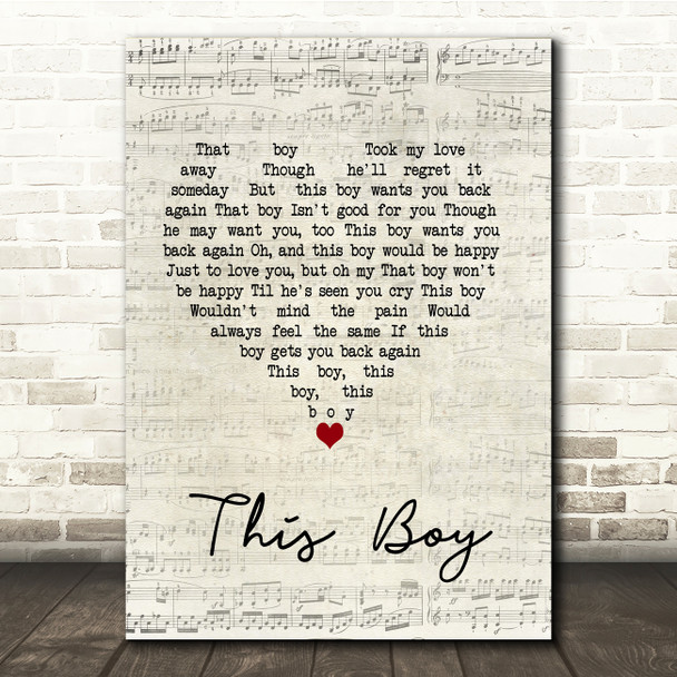 The Beatles This Boy Script Heart Song Lyric Print