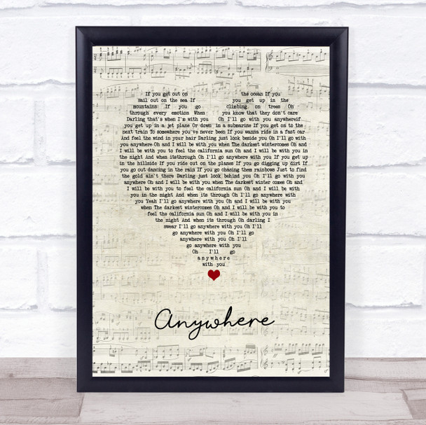 Passenger Anywhere Script Heart Song Lyric Print