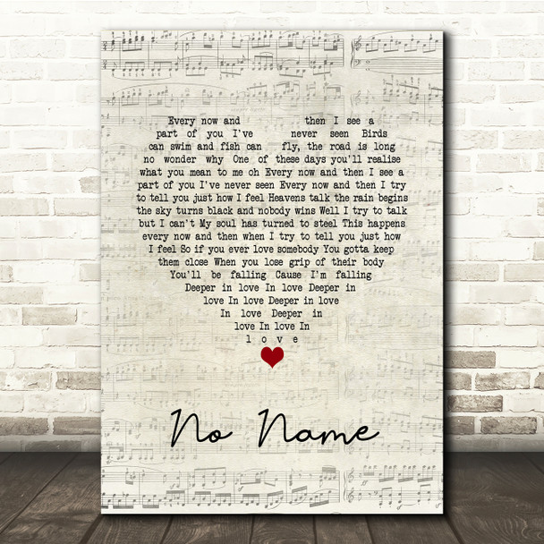 Ryan O'Shaughnessy No Name Script Heart Song Lyric Print