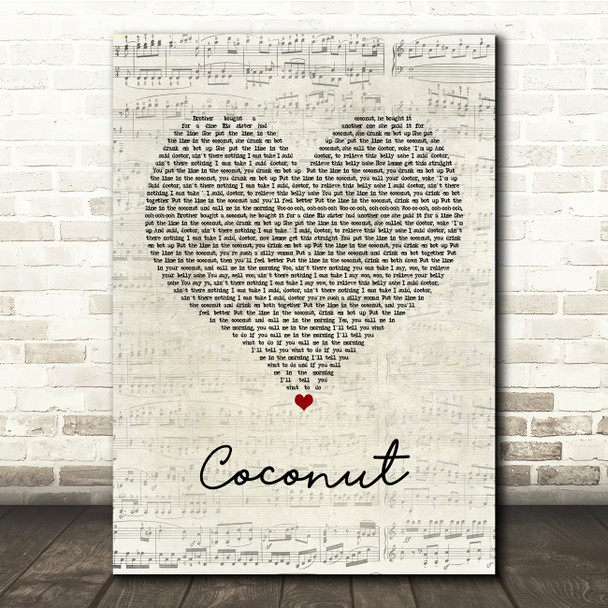 Harry Nilsson Coconut Script Heart Song Lyric Print