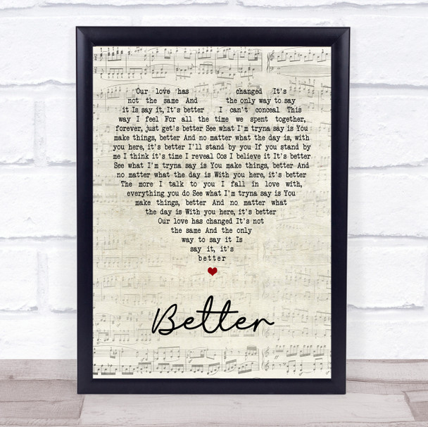 Tom Baxter Better Script Heart Song Lyric Print