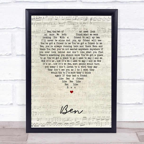 Michael Jackson Ben Script Heart Song Lyric Print