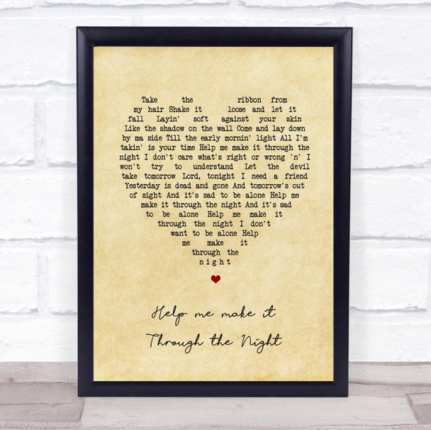 Gladys Knight Help Me Make It Through The Night Vintage Heart Song Lyric Print