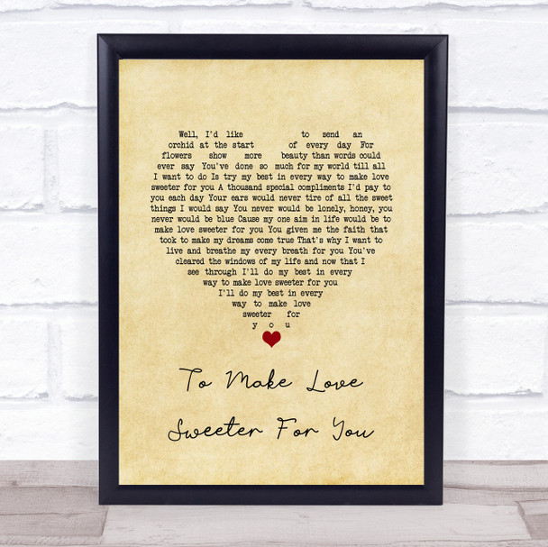 Jerry Lee Lewis To Make Love Sweeter For You Vintage Heart Song Lyric Print