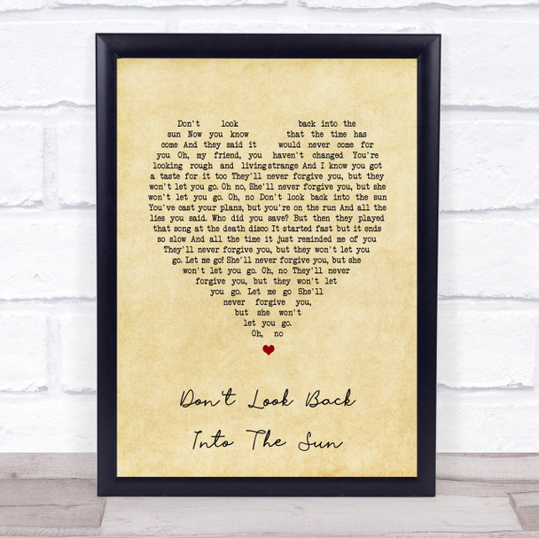 The Libertines Don't Look Back Into The Sun Vintage Heart Song Lyric Print