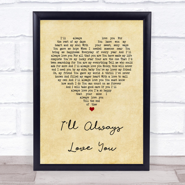 Taylor Dayne I'll Always Love You Vintage Heart Song Lyric Print