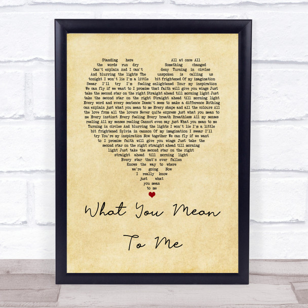 Finding Neverland What You Mean To Me Vintage Heart Song Lyric Print