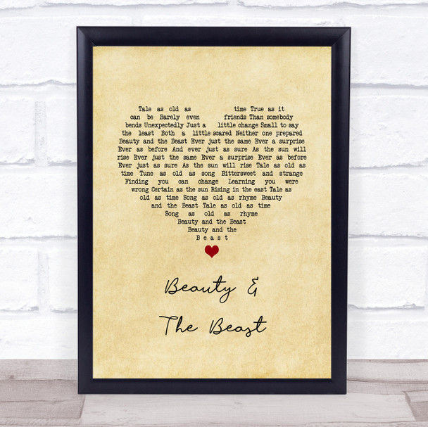 Celine Dion, Peabo Bryson Beauty & The Beast Vintage Heart Song Lyric Print