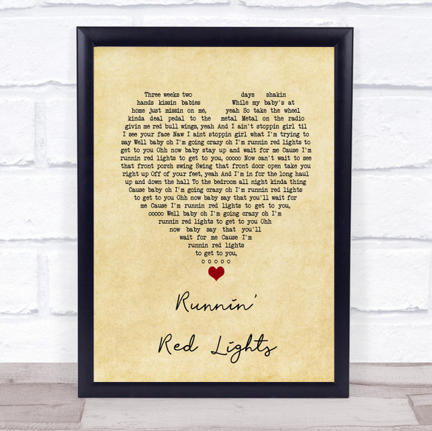 The Cadillac Three Runnin' Red Lights Vintage Heart Song Lyric Print