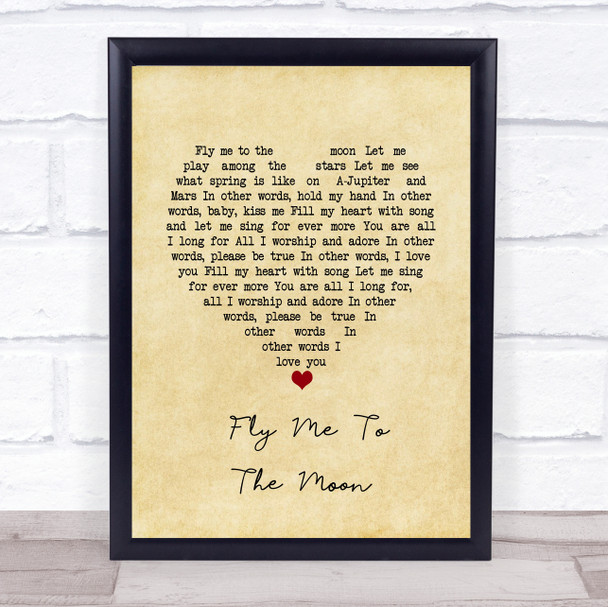 Frank Sinatra Fly Me To The Moon Vintage Heart Song Lyric Print