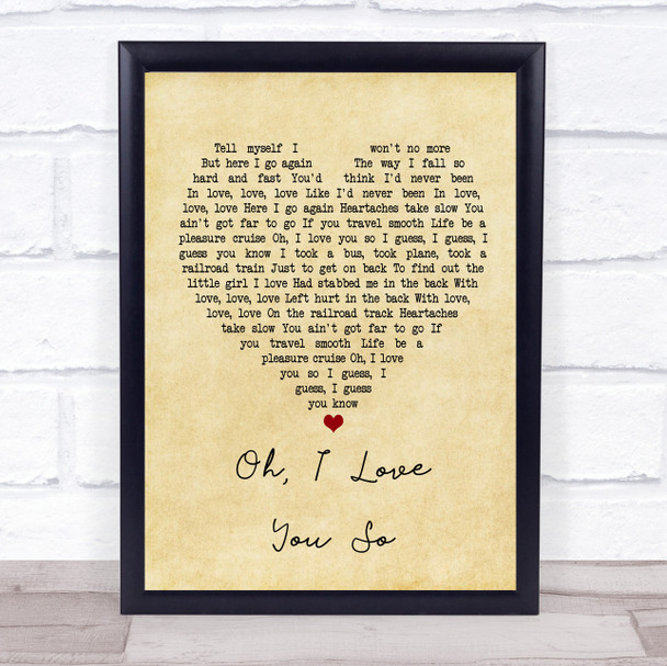 Preston Smith Oh, I Love You So Vintage Heart Song Lyric Print