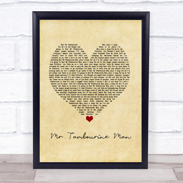 Bob Dylan Mr Tambourine Man Vintage Heart Song Lyric Print