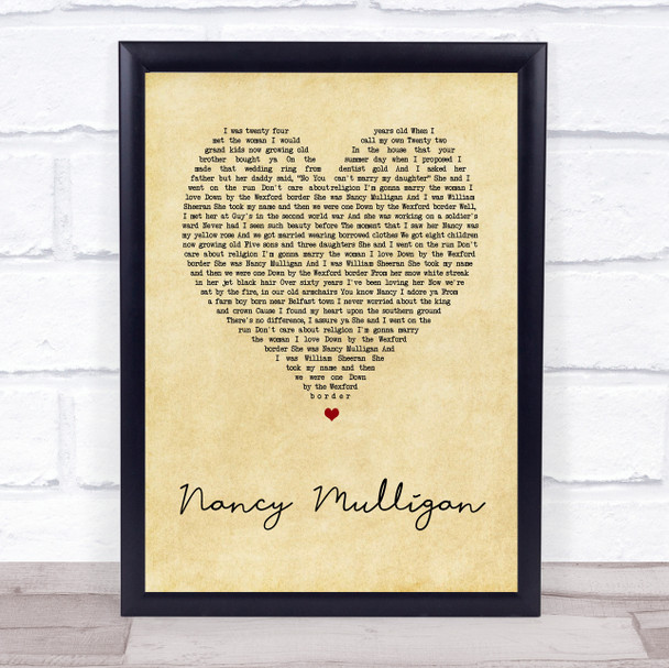 Ed Sheeran Nancy Mulligan Vintage Heart Song Lyric Print