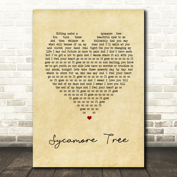 The Hunna Sycamore Tree Vintage Heart Song Lyric Print