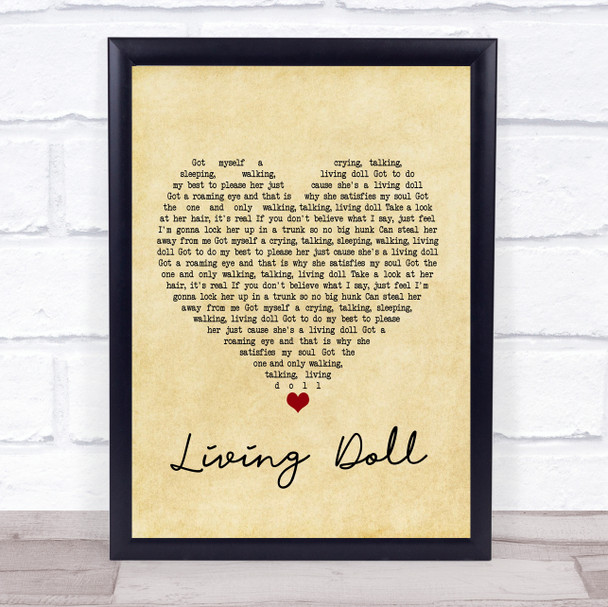 Cliff Richard and The Drifters Living Doll Vintage Heart Song Lyric Print