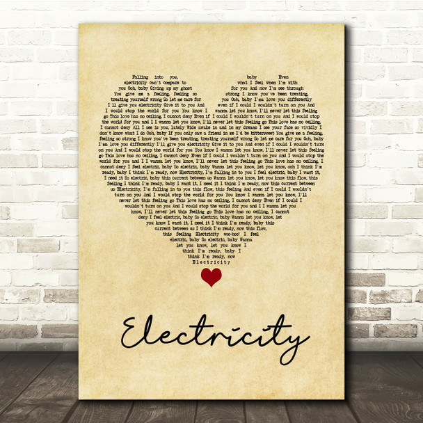Silk City & Dua Lipa Electricity Vintage Heart Song Lyric Print