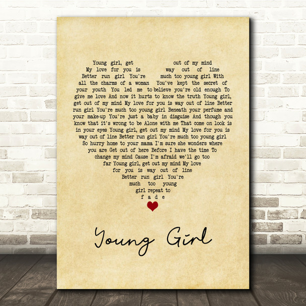 Gary Puckett & The Union Gap Young Girl Vintage Heart Song Lyric Print