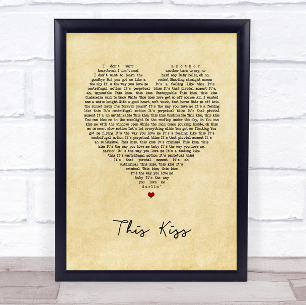 Faith Hill This Kiss Vintage Heart Song Lyric Print