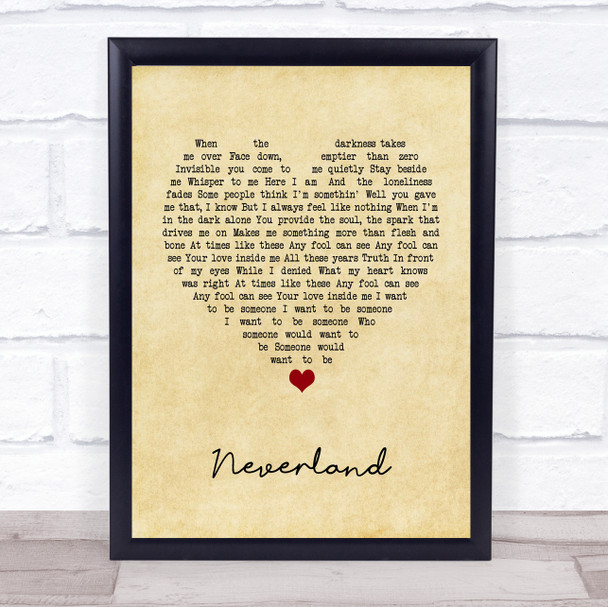 Marillion Neverland Vintage Heart Song Lyric Print