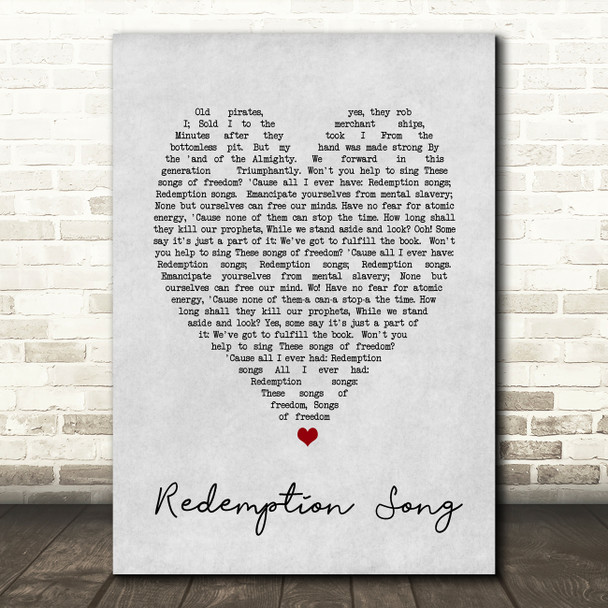 Redemption Song Bob Marley Grey Heart Song Lyric Quote Print