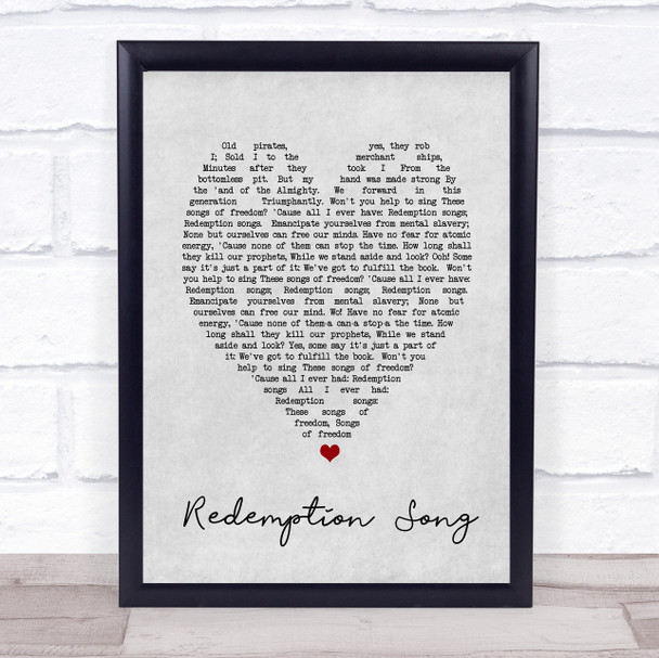 Redemption Song Bob Marley Grey Heart Song Lyric Quote Print