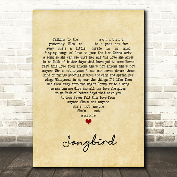 Oasis Songbird Vintage Heart Song Lyric Print